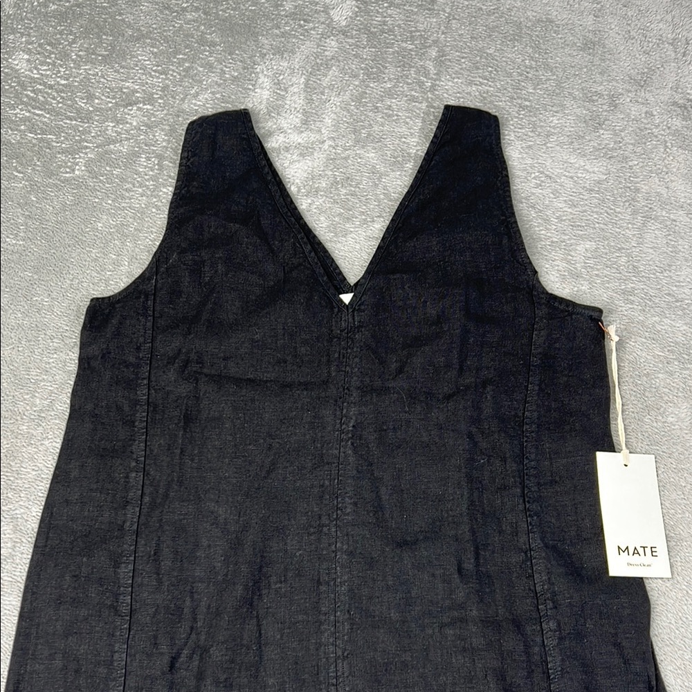 NEW MATE The Label M‎ 100% Organic Linen Black Tank Center Seam Dress - Picture 3 of 12